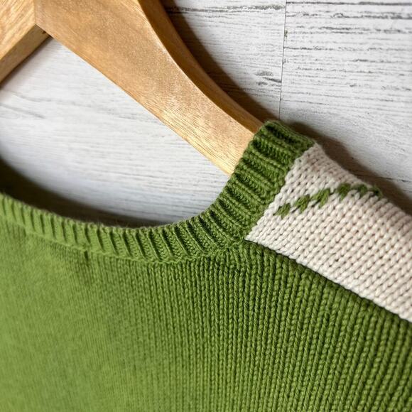 Izod Golf Sweater Womens Size Small Pink Beige & Green Argyle V Neck 100% Cotton - Picture 13 of 16